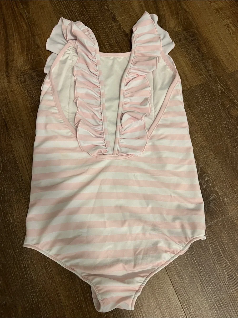SweetHoney Pink and White Striped Ruffle One-Piece Swimsuit